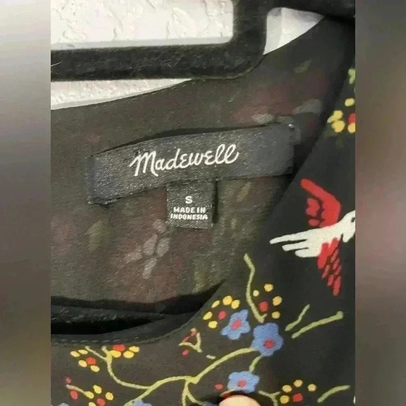 Madewell Finch Floral Ruffle Shirt Birds Black Chiffon Long Sleeve Blouse Top S - Picture 6 of 10